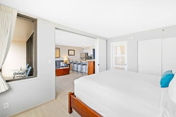 The bedroom is separated from the living room by a sliding door!
