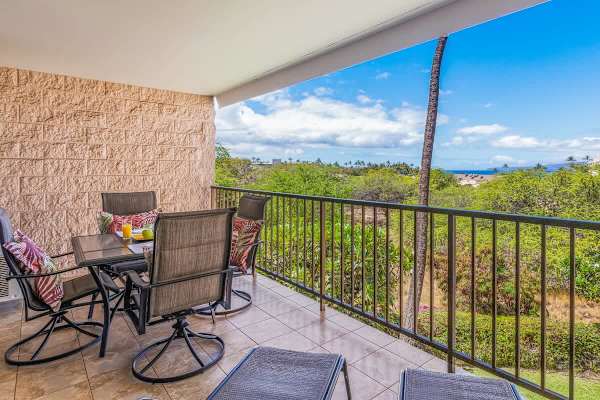 Spacious balcony perfect for sharing breakfast or coffee.