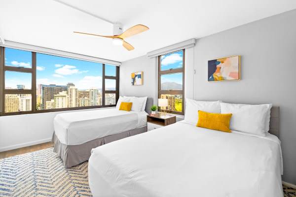 Bedroom includes two queen-size beds