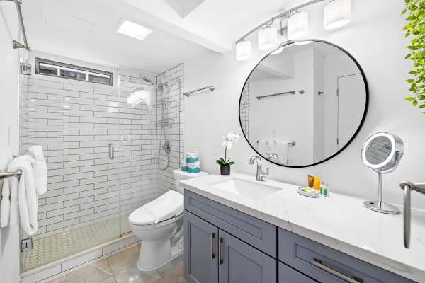 Modern bathroom with walk-in shower