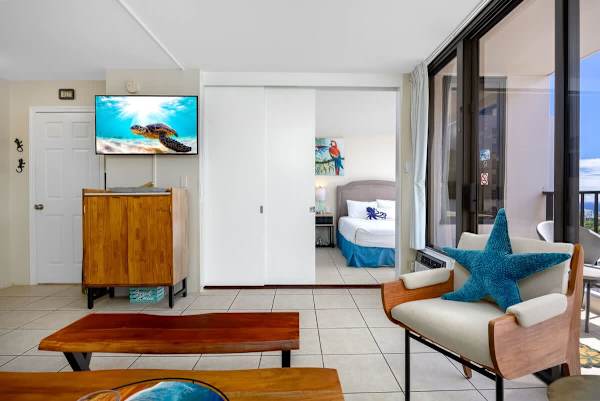For your privacy, the bedroom is separated from the living area by a sliding door!
