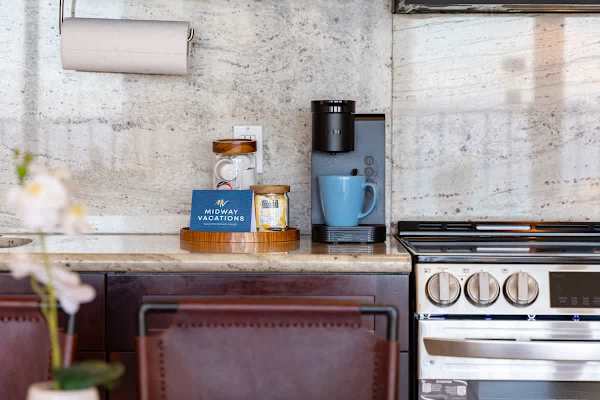 Start your day with a convenient coffee station and the quality of granite countertops.