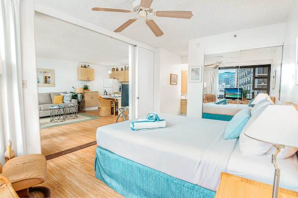 Your bedroom with closet and access to the bathroom.