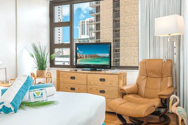 A flatscreen TV, and a stressless chair in your bedroom.