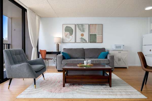 Pull-out sleeper sofa in the living room (best suited for children or occasional use; may not offer the same comfort as a regular bed for adults)