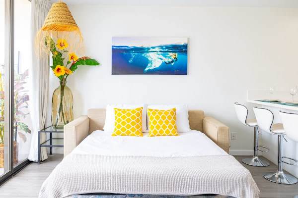 Pull-out sleeper sofa in the living room 