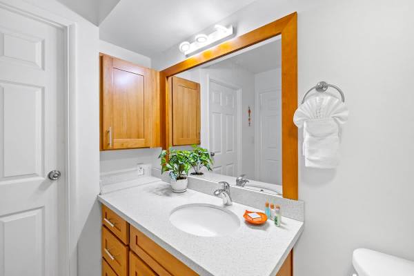 Bathroom with vanity and cabinet