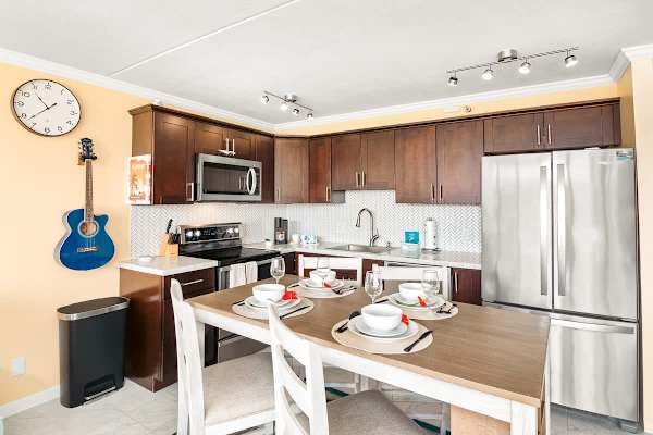 Cook your favorite meals in your fully equipped kitchen and share meals with your loved ones at your dining table with 4 chairs.