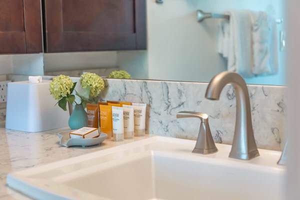 bathroom sink, and we provide starter supplies but not replenished.