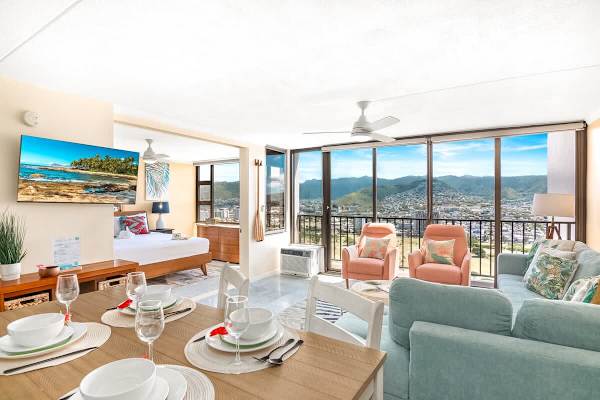 Overview of your beautiful condo with new upgraded furniture.