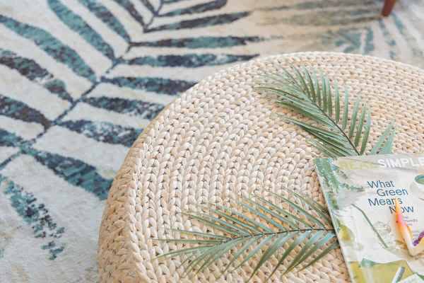 Rattan round coffee table in the living room.