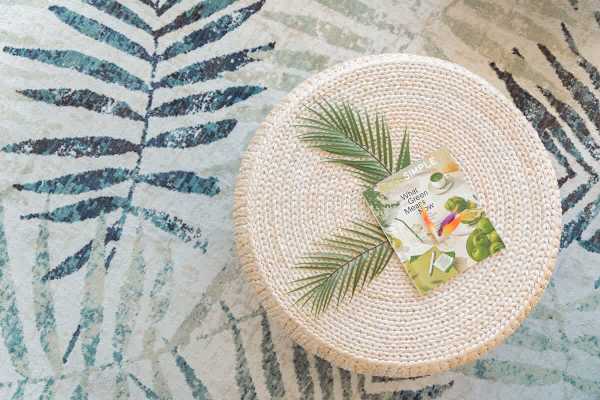 Rattan round coffee table in the living room.