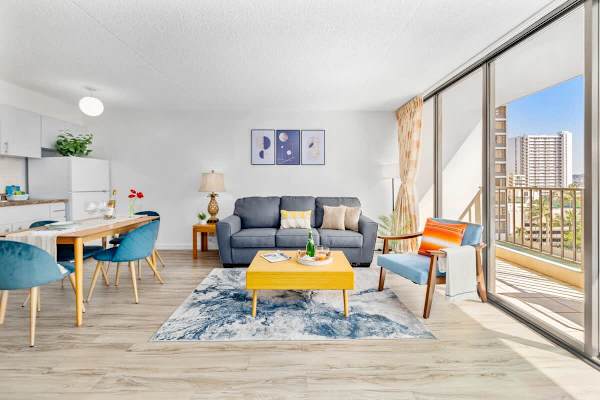 Living room with pull-out sleeper sofa.