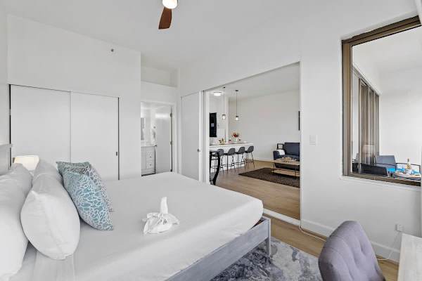 Bedroom is separated by sliding door 