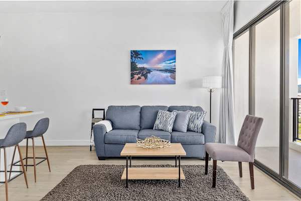 Pull-out sleeper sofa in the living room 