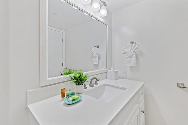 Bathroom with vanity and cabinet