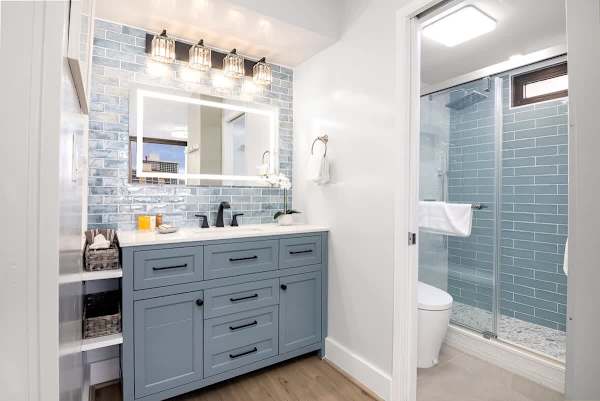 Refreshing and newly renovated bathroom with walk-in shower