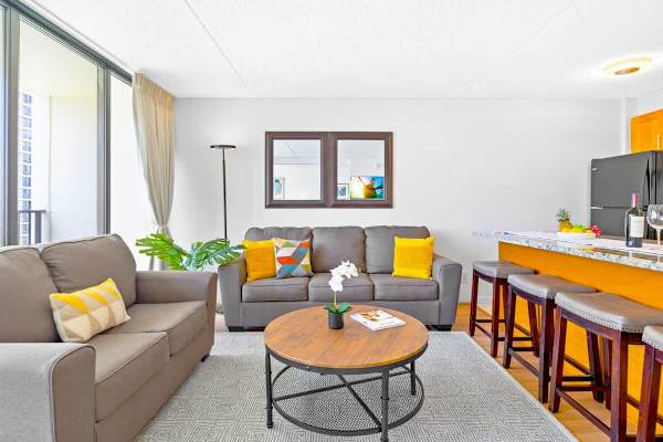Living room includes a sofa bed