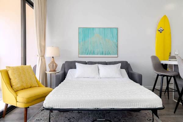 Pull-out sleeper sofa in the living room
