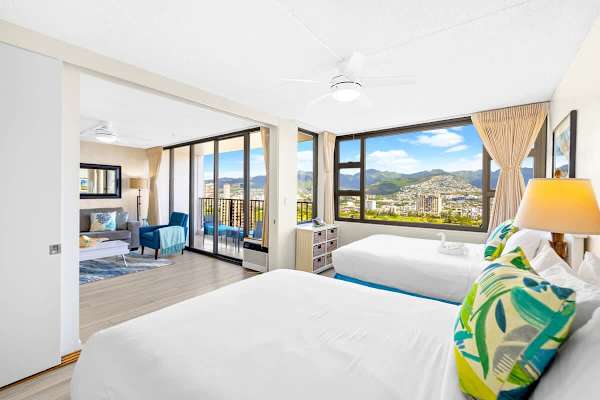 The bedroom is separated from the living room by a sliding door!