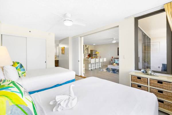 The bedroom is separated from the living room by a sliding door!