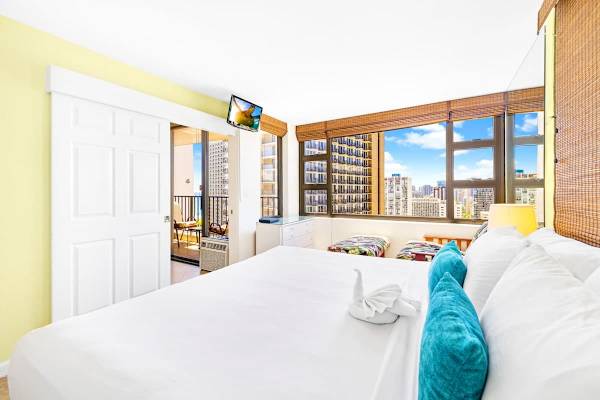 Bedroom comes with TV and sliding door that can be closed for privacy