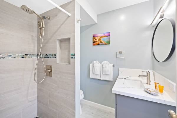 The master bedroom has a full-bathroom with shower!