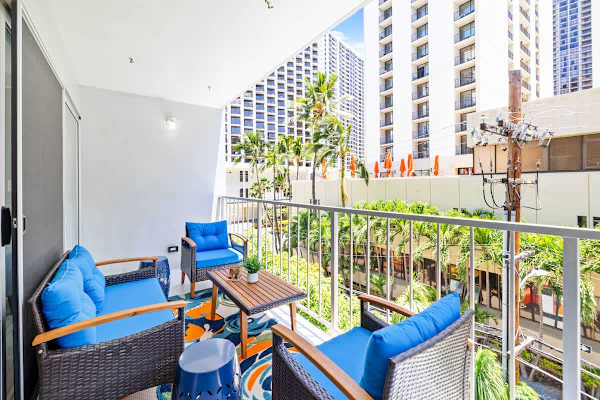 Enjoy your morning coffee at your own private lanai with 3 chairs and table!
