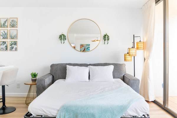 The living area has a pull-out sleeper sofa, perfect for relaxing!