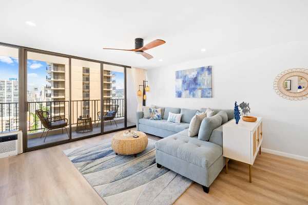 The living room has a window AC to keep your cool!