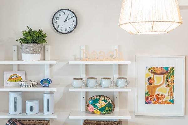 Shelves with other kitchen utensils.