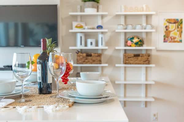 Shelves with other kitchen utensils.