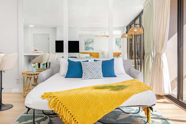 Pull-out sleeper sofa in the living room,