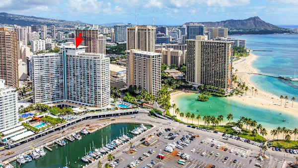 The stunning, expansive views of the Ala Wai Yacht Harbor and the Pacific Ocean from your balcony!