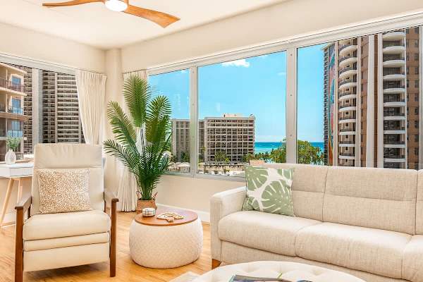 Enjoy the beautiful ocean view from your living room.