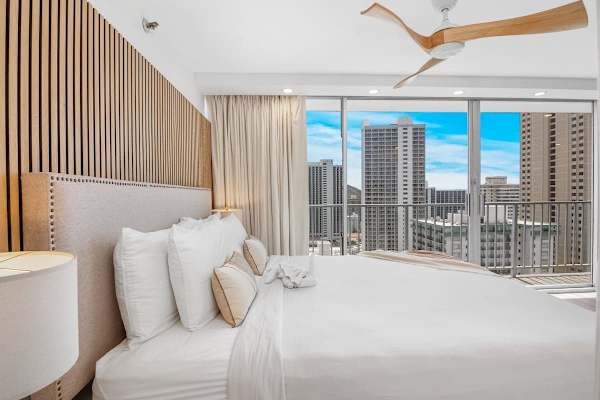 Relax in your condo with a king-size bed and 2 nightstands.