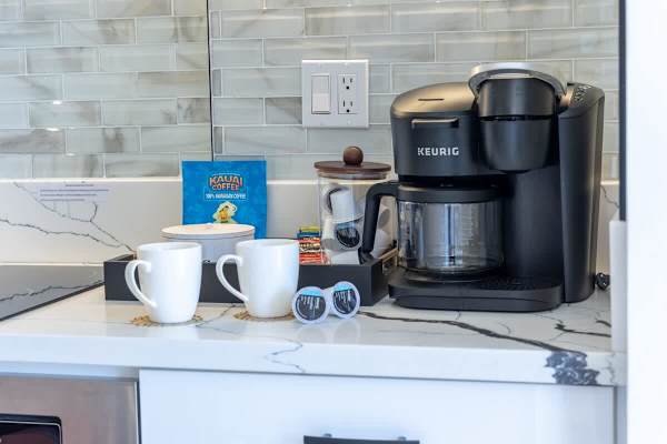 A Keurig coffee maker is provided.