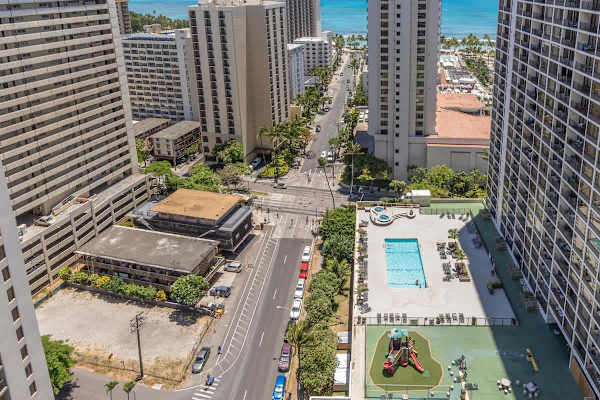 The Waikiki Banyan recreation deck view from your balcony!