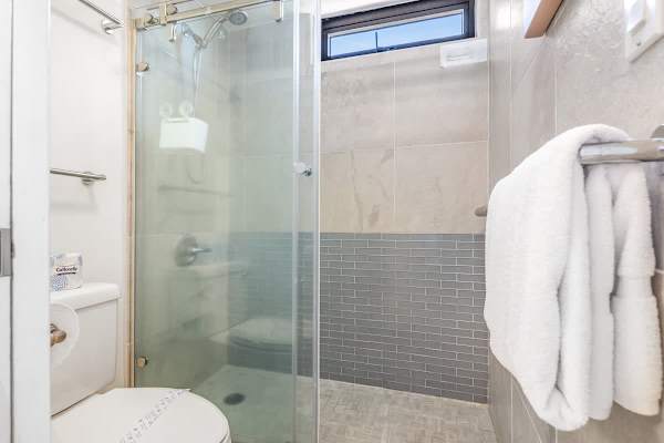 Refreshed in your full bathroom with walk-in shower.