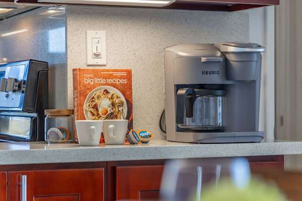 A coffee maker is also available.