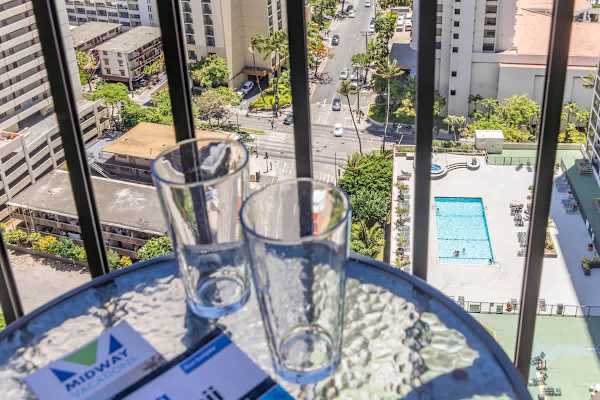 Your balcony with a pool view.