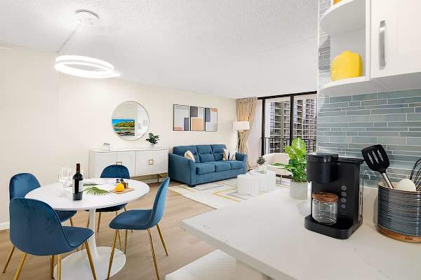 An overview of the living and dining area