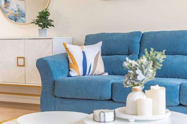 Pull-out sleeper sofa in the living room.