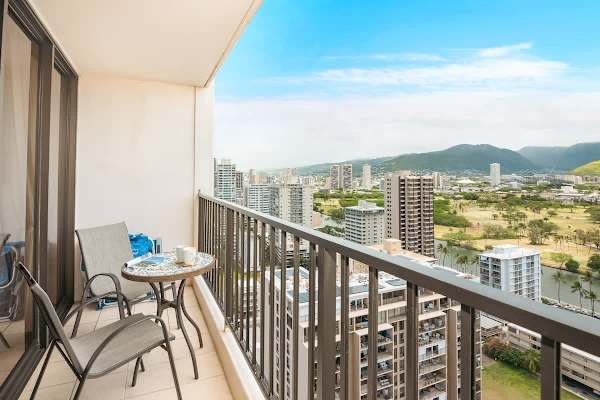 Have morning coffee on your balcony with this mountain view.