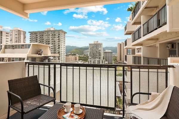 Enjoy morning coffee or evening cocktails on your balcony with this view.