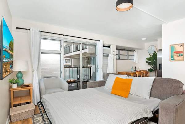 Pull-out sleeper sofa in your living room.
