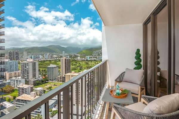 Enjoy the view from your balcony while having coffee or wine.