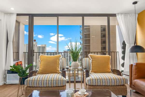 2 armchairs and a coffee table.