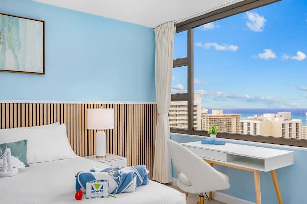 Your bedroom has a dedicated workspace.
