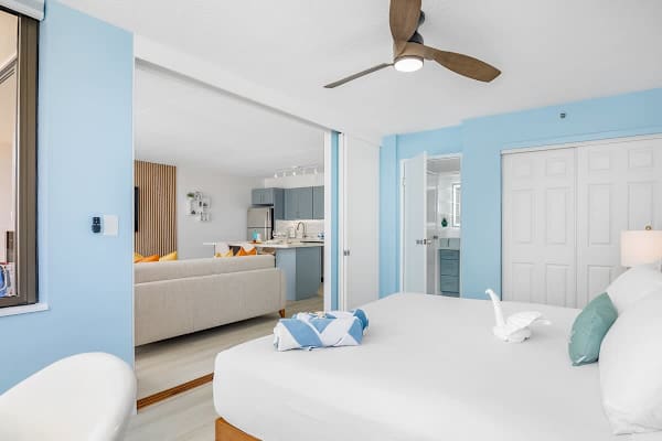 Your bedroom has a closet, access to the bathroom, and a sliding door for your privacy.